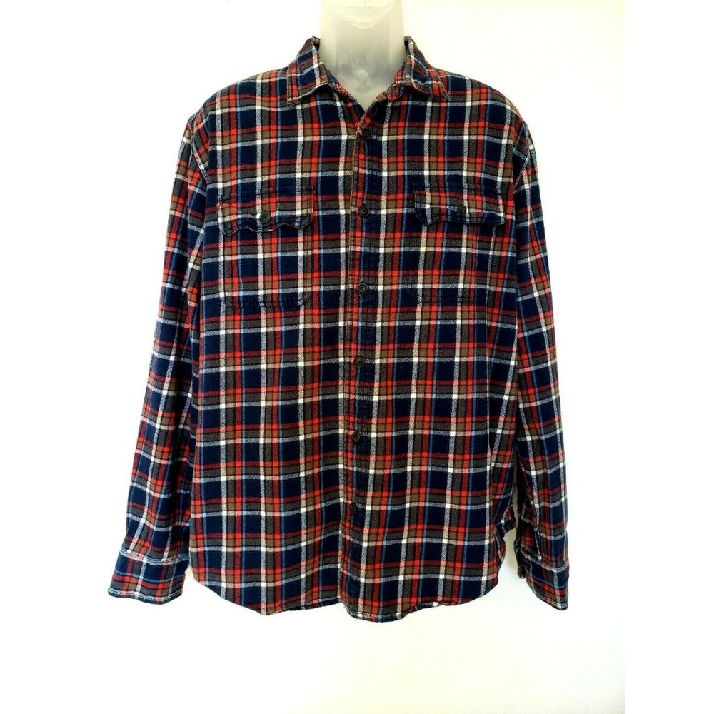 Aeropostale Thick Cotton Flannel Button Shirt Mens Size XL Blue Red White Plaid
